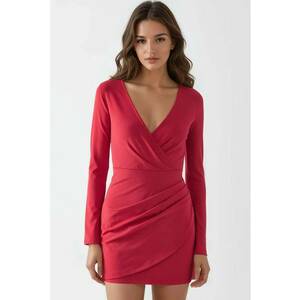 Rochie mini - mulata - maneci lungi - rosu - jerseu imagine