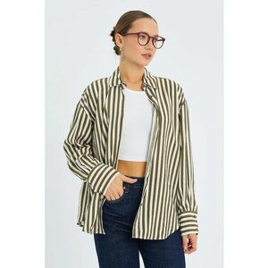 Camasa dama - cu maneca lunga - dungi - kaki/alb - textil imagine