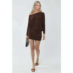 Rochie mini mulata - guler asimetric - maro - jerseu imagine