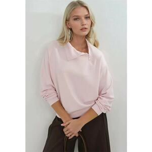 Hanorac dama - guler cu fermoar - roz pudra - textil imagine