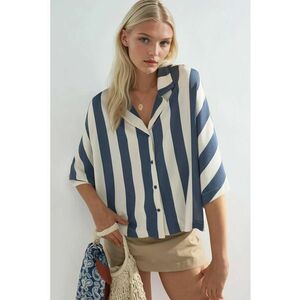Camasa dama dungi - bleumarin/alb - textil imagine