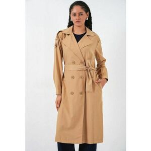 Trenci dama lung - bej natural - textil - doua randuri de nasturi imagine