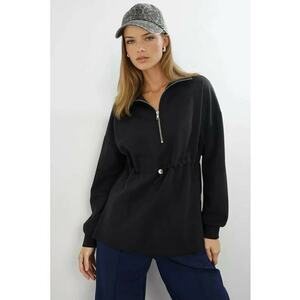 Hanorac cu guler cu fermoar - negru - textil - Negru imagine