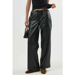 Pantaloni dama piele artificiala - talie inalta - negru - Negru imagine