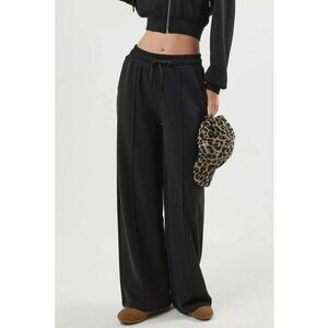 Pantaloni dama picior drept - talie elastica - negru - textil - Negru imagine