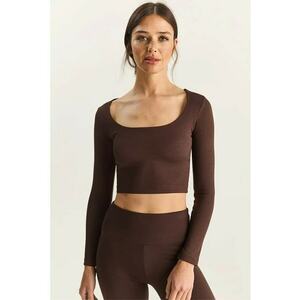 Bluza dama - tip Crop Top - jerseu - maro mocha inchis imagine