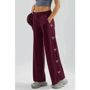 Pantaloni dama - talie inalta - picior lat - rosu - tricot mediu imagine