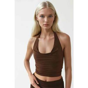 Maiou scurt dama decolteu halter - slim fit - poliester/elastan - maro mocha imagine