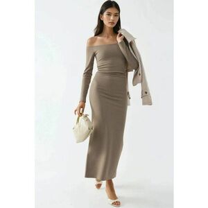 Rochie Maxi Bodycon fara umeri - bej - jerseu imagine