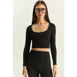 Bluza dama - crop top - negru - jerseu imagine