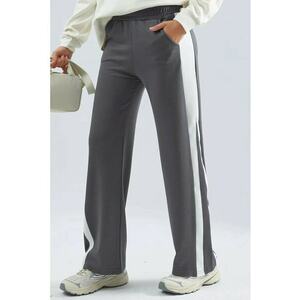 Pantaloni dama - Bersan Collection - detalii contrastante - gri - textil imagine