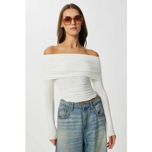 Bluza dama - Happiness Istanbul - cu maneca lunga - umeri goi - alb natural imagine