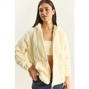 Cardigan cu gluga crem - jerseu - cu fermoar imagine