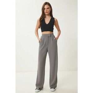 Pantaloni dama - Happiness Istanbul - palazzo - talie inalta - gri inchis - textil - Gri inchis imagine