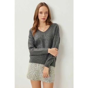 Pulover dama - Happiness Istanbul - texturat - gri - tricot - One Size imagine