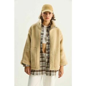Geaca de plus supradimensionata cu buzunare - bej - textil - One Size imagine