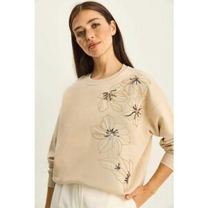 Hanorac dama - model floral - croiala relaxata - Bej Natural - textil imagine
