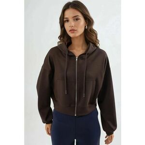 Hanorac pentru dama - cu gluga - maro - jerseu imagine