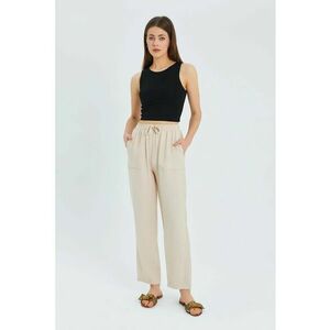 Pantaloni dama - talie inalta - croiala conica - bej - textil imagine