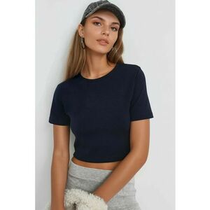 Tricou dama - top scurt elastic - albastru marin - jerseu imagine
