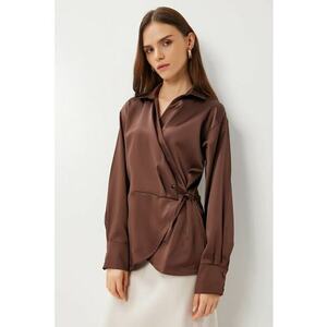Bluza dama - Happiness Istanbul - din satin - cravata dubla - maro mocha imagine