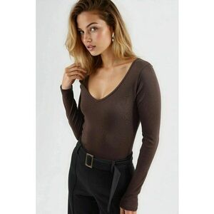 Bluza dama mulata - decolteu in V - maneca lunga - maro mocha - jerseu imagine
