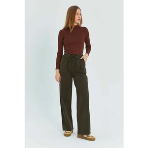 Pantaloni dama - bumbac - talie elastica - kaki - imagine