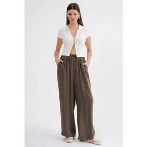 Pantaloni dama Palazzo plisati - Kaki imagine