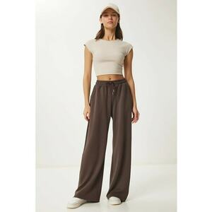 Pantaloni dama - Happiness Istanbul - pantaloni de trening - picior lat - maro - textil imagine