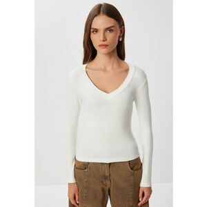 Bluza dama - Happiness Istanbul - cu maneca lunga - slim fit - decolteu in V - alb imagine