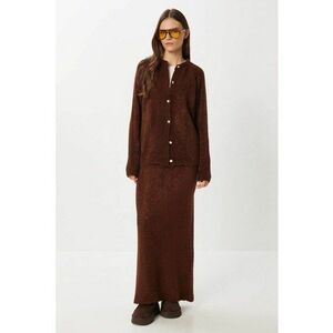 Set din doua piese - Happiness Istanbul - cardigan si fusta - tricot texturat - maro - One Size imagine
