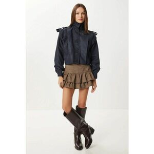 Geaca bomber din piele intoarsa Happiness Istanbul - bleumarin - inchidere cu nasturi imagine