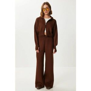 Costum dama - Happiness Istanbul - set din doua piese - gluga - maro - tricot - One Size imagine