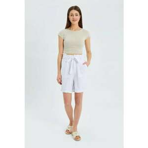 Pantaloni scurti dama - talie inalta - bumbac - alb - imagine