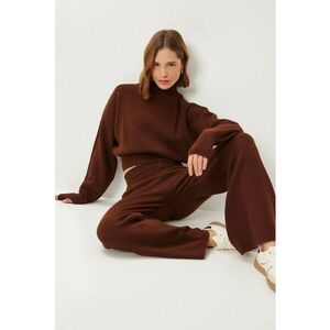 Costum dama - Happiness Istanbul - set coordonat din doua piese - jumatate de guler - maro - tricot - One Size imagine