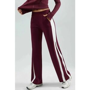 Pantaloni dama - talie inalta - picior larg - rosu - textil - imagine