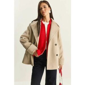Palton dama - oversized - cu buzunare - bej natural - bumbac imagine