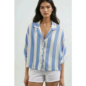 Camasa dama - cu dungi - croiala lejera - albastru - textil - imagine