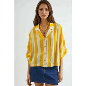 Camasa cu dungi - galben lamaie - material textil - imagine