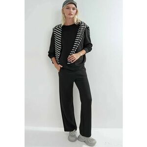 Set din doua piese - hanorac cu guler rotund si pantaloni largi - negru - tesatura moale tricotata - imagine
