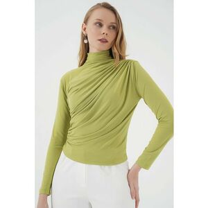 Bluza dama HiCCUP - guler inalt - detalii cu volane - verde - jerseu imagine