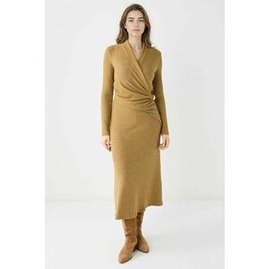 Rochie din tricot cu decolteu cache-coeur - Galben mustar imagine