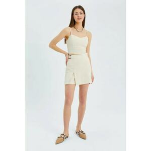 Fusta mini natural - textil - cu slit imagine