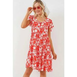 Rochie mini cu volane - decolteu in V - rosie - textil imagine