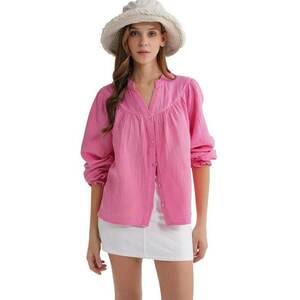 Camasa dama - camasa din amestec de in - roz pudrat - textil imagine