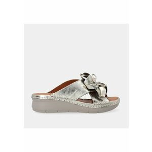 Papuci wedge din piele cu aplicatie florala imagine