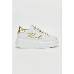 Pantofi sport din piele cu talpa wedge si logo - Alb/Auriu imagine