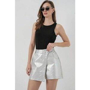 Fusta-pantalon - mini - talie inalta - gri argintiu - material textil imagine