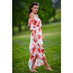 Rochie - Poliester - Alb/Rosu imagine