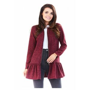 Pulover Dama - Lung - Inchidere cu Fermoar - Volan Elegant la Baza - Confectionat din Tricot Elastic - Modern si Confortabil - Ideal Zile Friguroase - Produs in Polonia - Rosu - Marime L/XL imagine